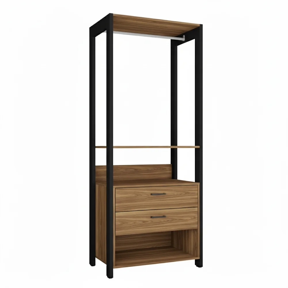 Guarda Roupa Solteiro Closet 73cm 2 Gavetas Una Mel/Preto C01 - Mpozenato