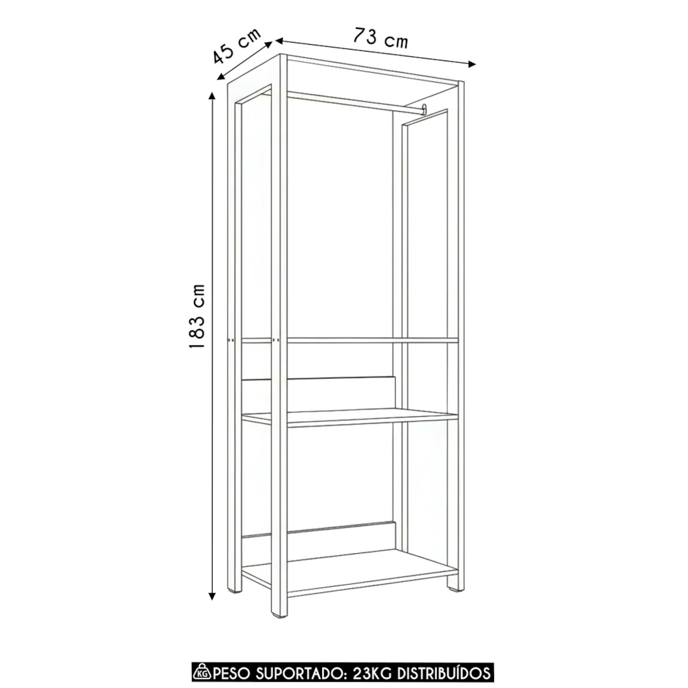 Guarda Roupa Solteiro Closet 73cm 3 Prateleiras Una Mel/Preto C01 - Mpozenato
