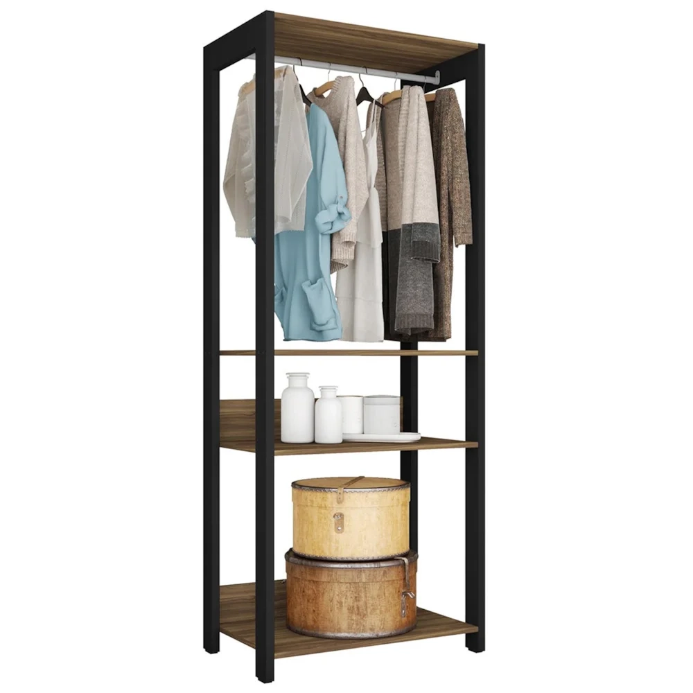 Guarda Roupa Solteiro Closet 73cm 3 Prateleiras Una Mel/Preto C01 - Mpozenato