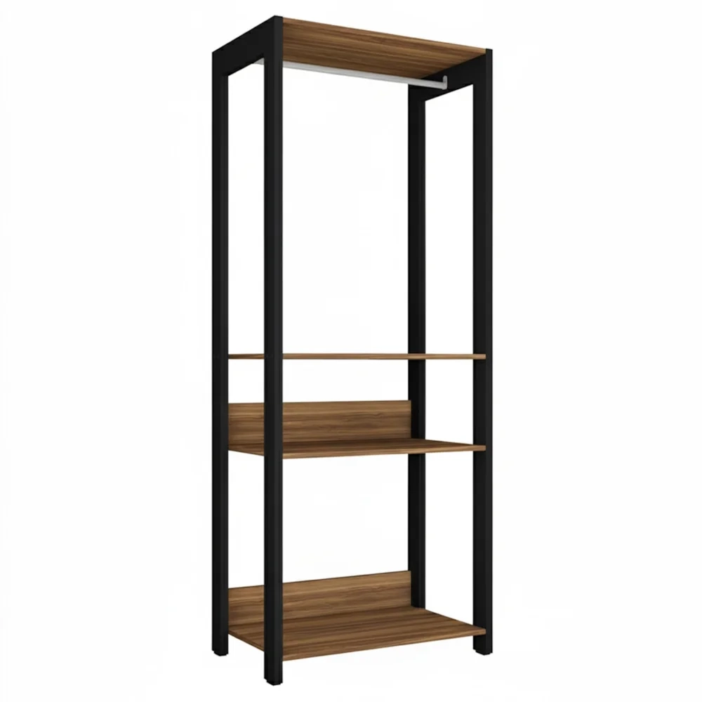 Guarda Roupa Solteiro Closet 73cm 3 Prateleiras Una Mel/Preto C01 - Mpozenato