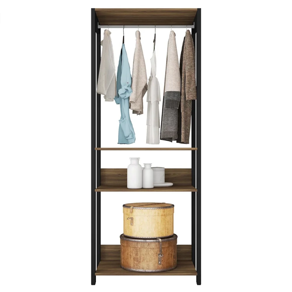 Guarda Roupa Solteiro Closet 73cm 3 Prateleiras Una Mel/Preto C01 - Mpozenato