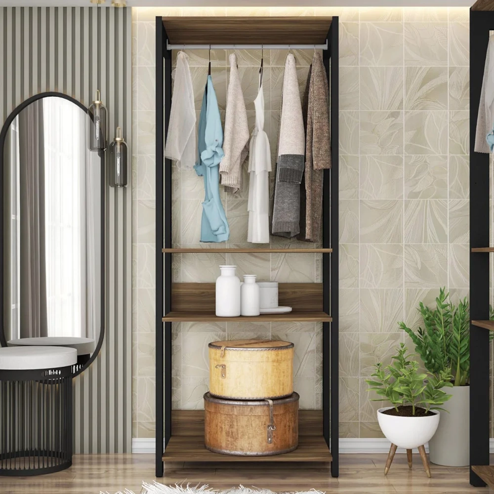 Guarda Roupa Solteiro Closet 73cm 3 Prateleiras Una Mel/Preto C01 - Mpozenato