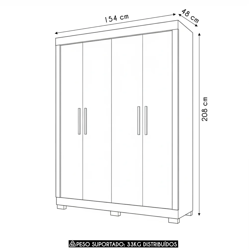 Guarda Roupa Solteiro 154cm Com 4 Portas Brasid Freijó/Off C01 - Mpozenato