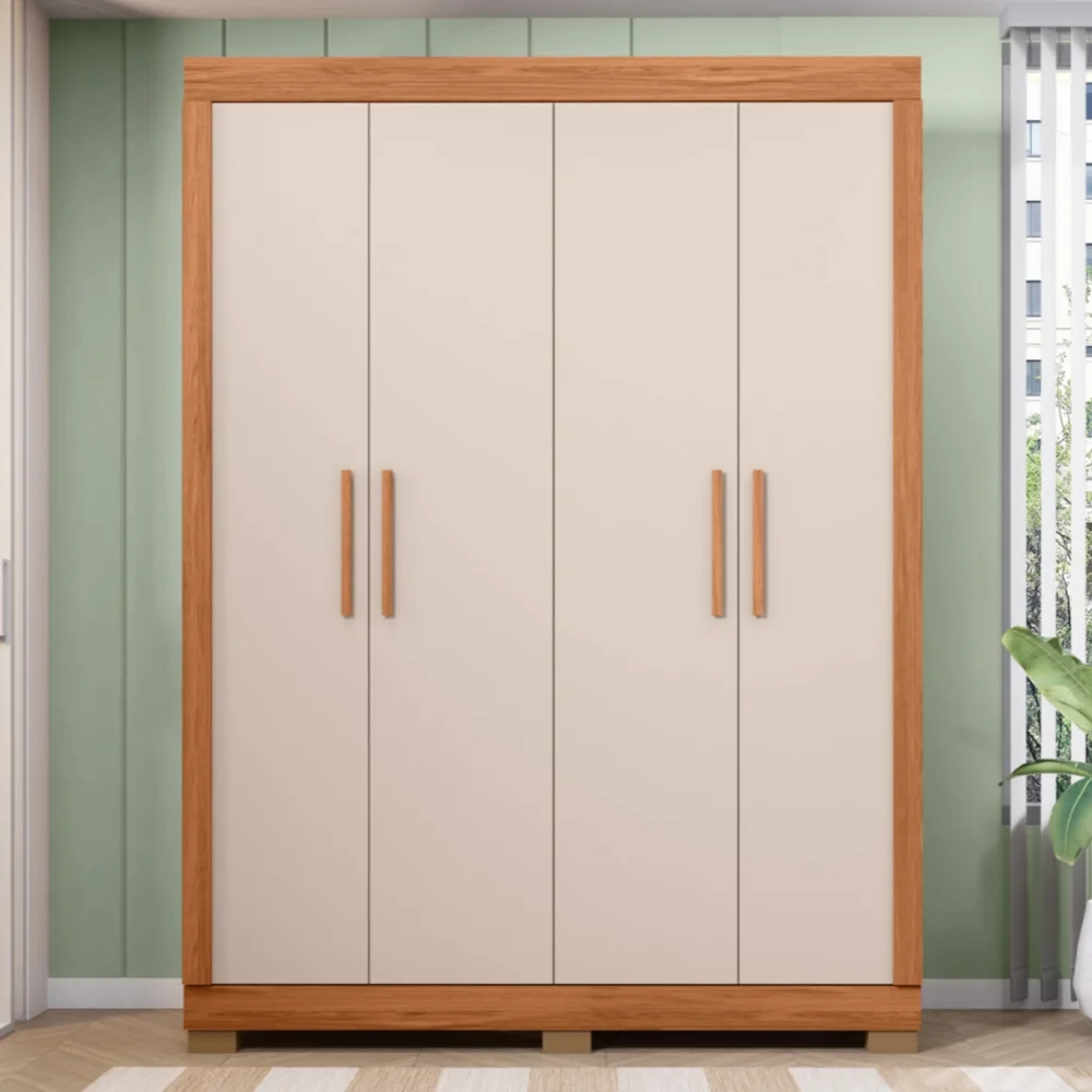 Guarda Roupa Solteiro 154cm Com 4 Portas Brasid Freijó/Off C01 - Mpozenato