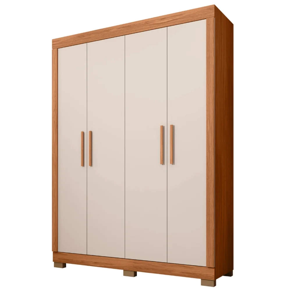 Guarda Roupa Solteiro 154cm Com 4 Portas Brasid Freijó/Off C01 - Mpozenato