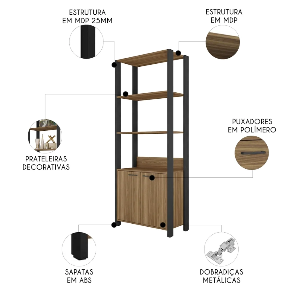 Guarda Roupa Solteiro Closet 73cm 2 Portas Una Mel/Preto C01 - Mpozenato