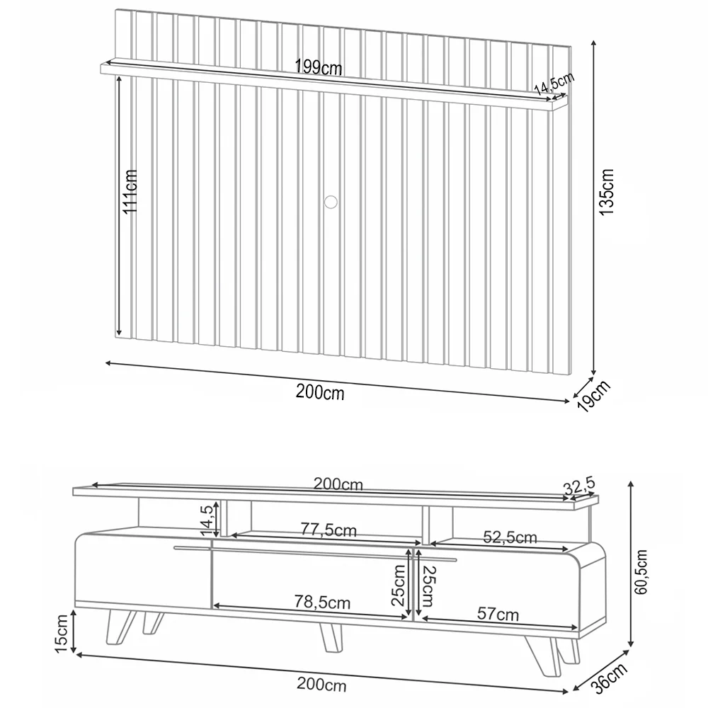 Painel para TV 70 Pol Ripado 2.0 e Rack Bancada Amago H01 Off White/Cinamomo - Mpozenato