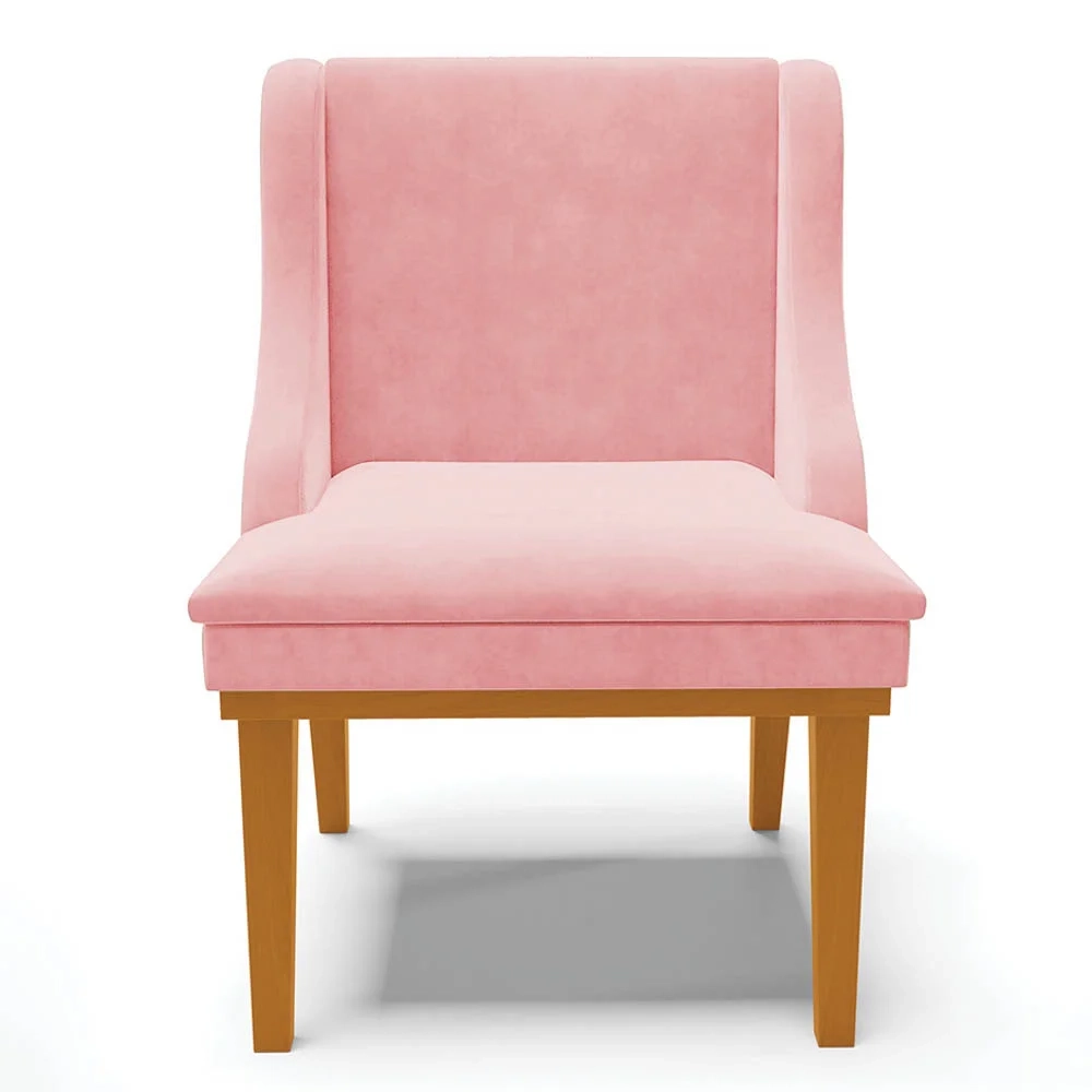 Kit 2 Cadeiras Estofadas para Sala de Jantar Base Fixa de Madeira Castanho Lia Suede Rosa bebê - Ibiza