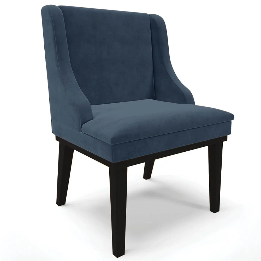 Kit 2 Cadeiras Estofadas para Sala de Jantar Base Fixa de Madeira Preto Lia Suede Azul Marinho - Ibiza