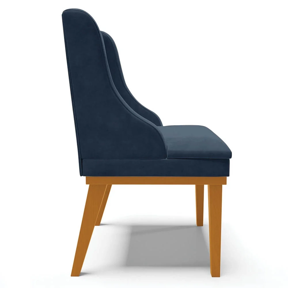 Kit 4 Cadeiras Estofadas para Sala de Jantar Base Fixa de Madeira Castanho Lia Suede Azul Marinho - Ibiza
