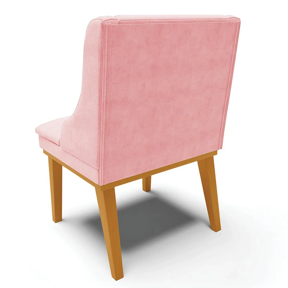 Kit 4 Cadeiras Estofadas para Sala de Jantar Base Fixa de Madeira Castanho Lia Suede Rosa bebê - Ibiza
