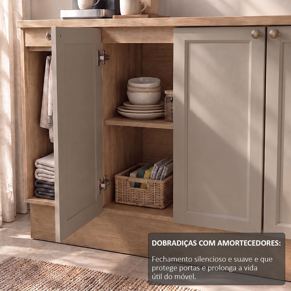 Balcão Cozinha Americana Com Tampo 180cm Lara Freijó/fendi - Lumil