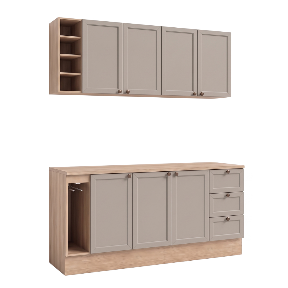 Balcão Cozinha Americana Com Tampo 180cm Lara Freijó/fendi - Lumil