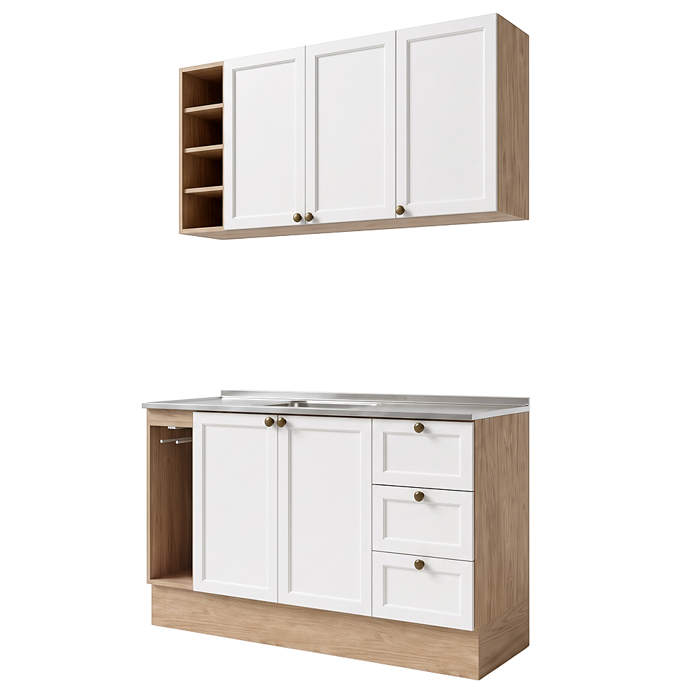 Balcão Cozinha Com Pia 140cm E Armário Cozinha Americana Lara Freijó/branco - Lumil