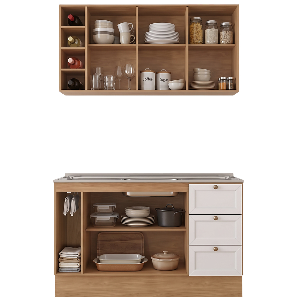 Balcão Cozinha Com Pia 140cm E Armário Cozinha Americana Lara Freijó/branco - Lumil