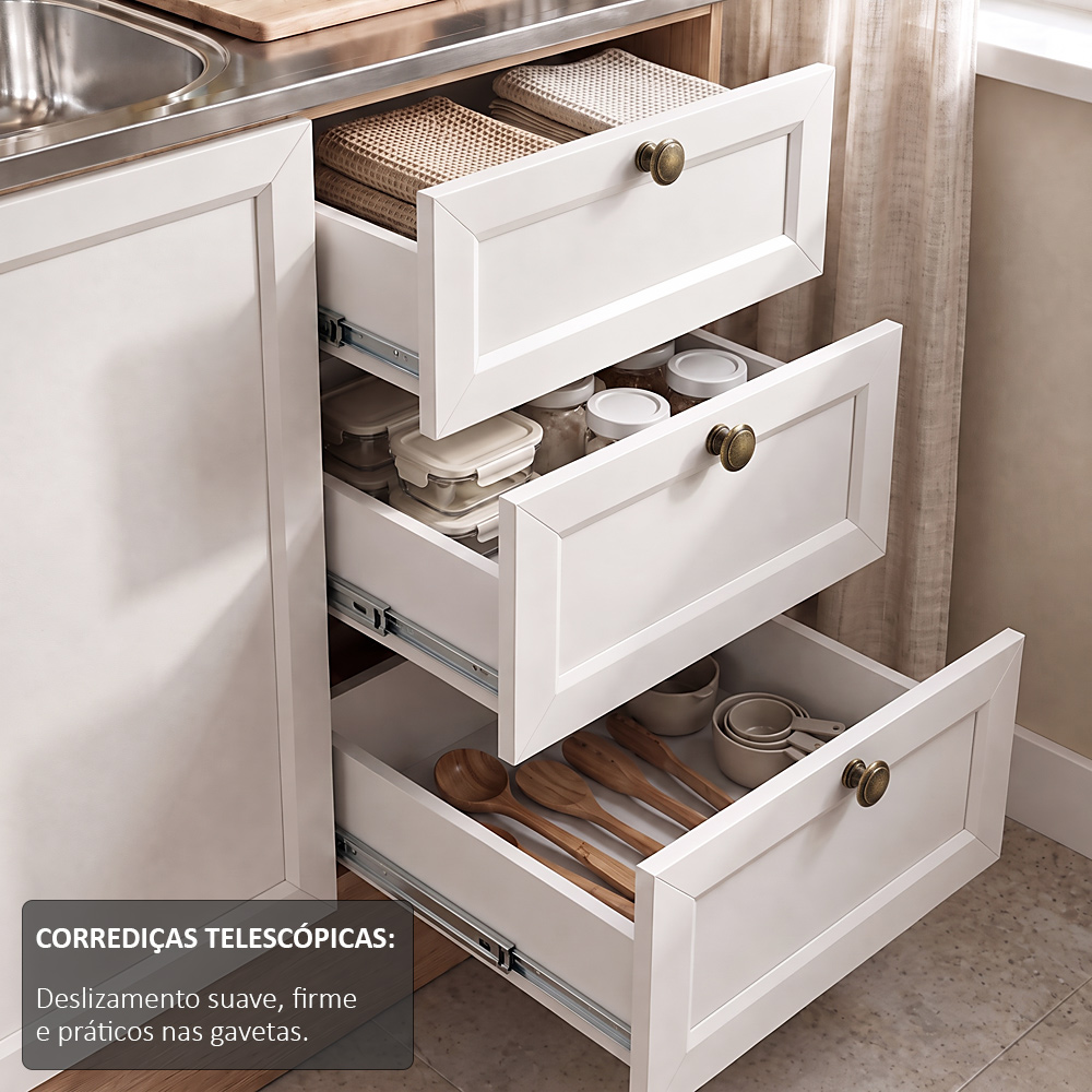 Balcão Cozinha Com Pia 140cm E Armário Cozinha Americana Lara Freijó/branco - Lumil