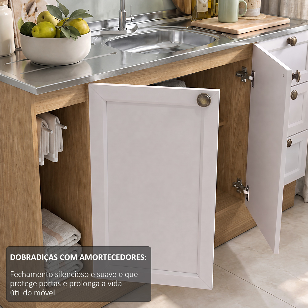 Balcão Cozinha Com Pia 140cm E Armário Cozinha Americana Lara Freijó/branco - Lumil
