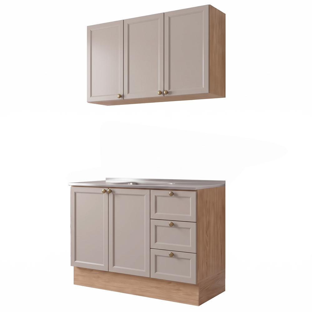 Balcão Cozinha Com Pia 120cm E Armário Cozinha Americana Lara Freijó/fendi - Lumil