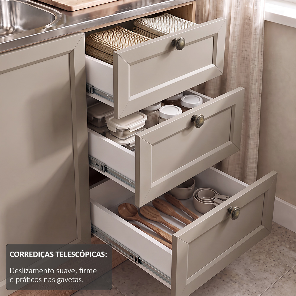 Balcão Cozinha Com Pia 120cm E Armário Cozinha Americana Lara Freijó/fendi - Lumil