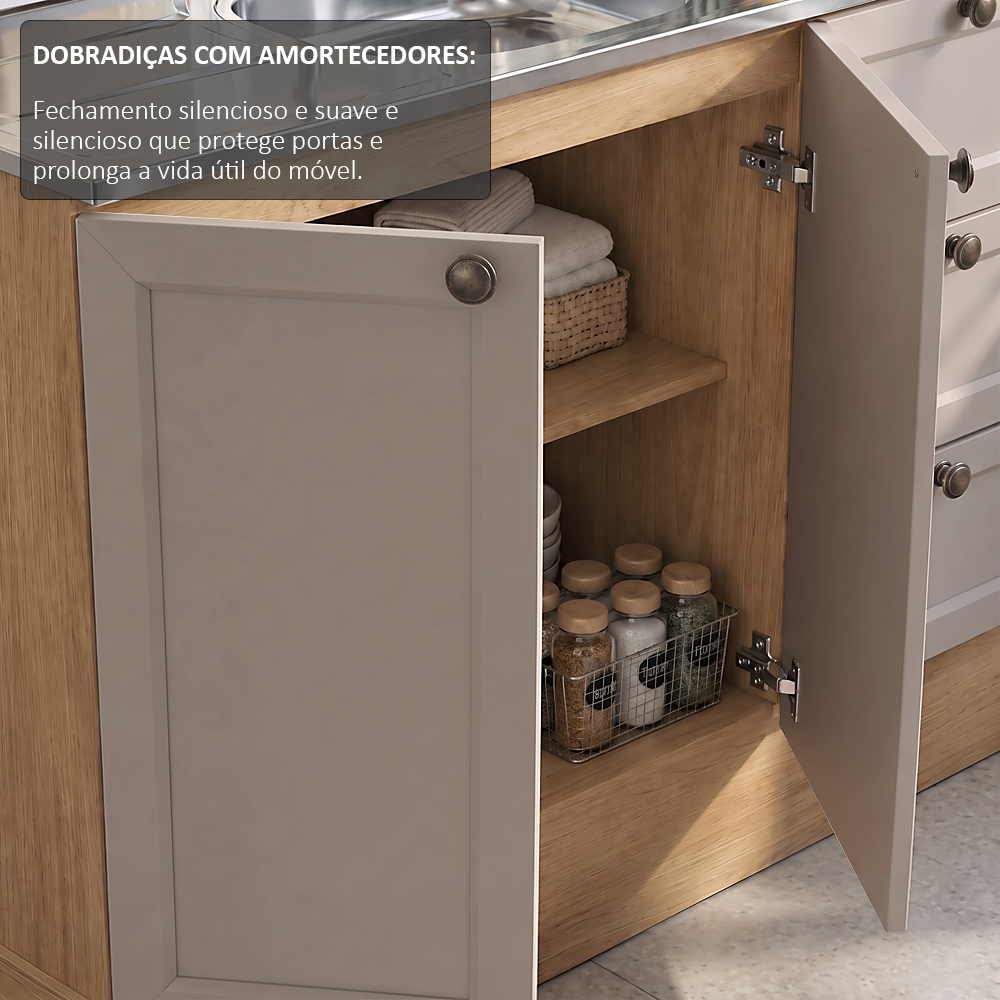 Balcão Cozinha Com Pia 120cm E Armário Cozinha Americana Lara Freijó/fendi - Lumil