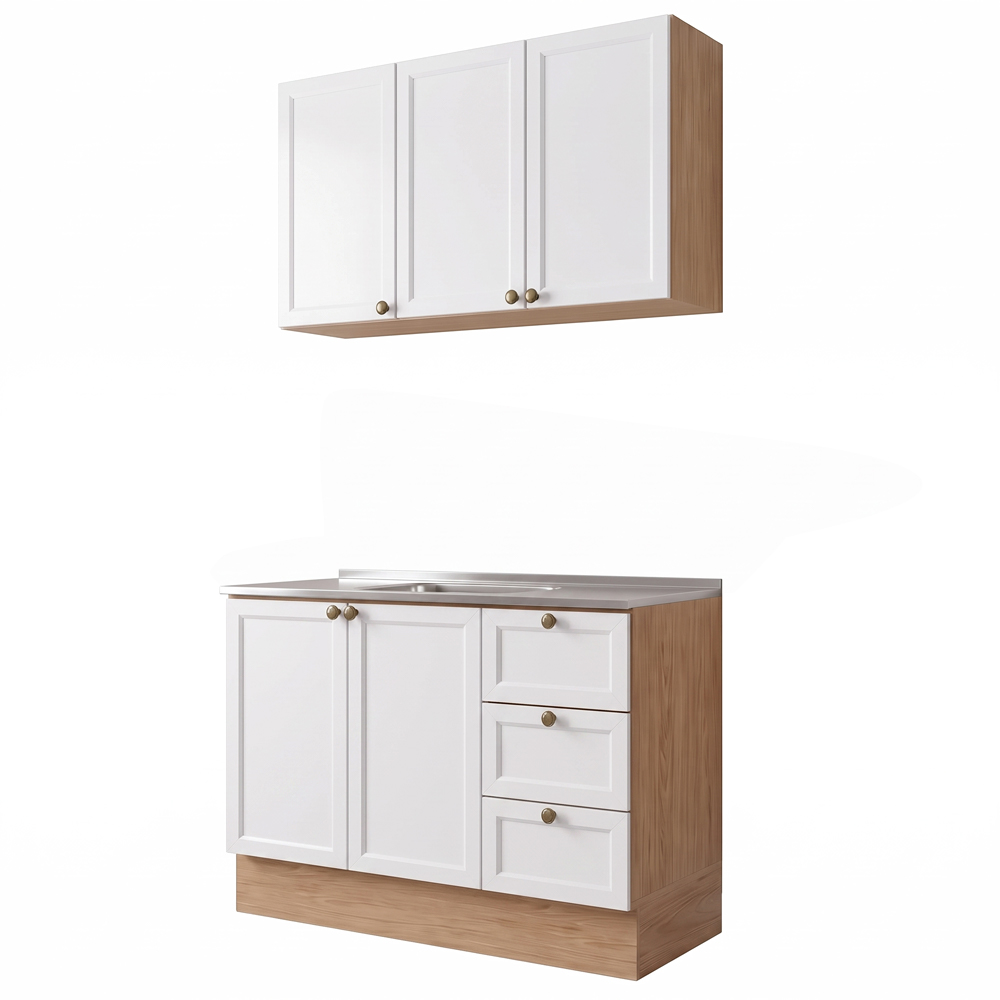 Balcão Cozinha Com Pia 120cm E Armário Cozinha Americana Lara Freijó/branco - Lumil