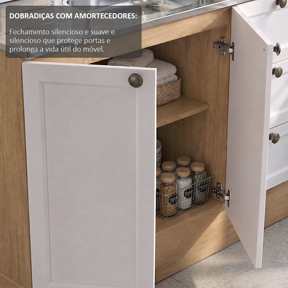 Balcão Cozinha Com Pia 120cm E Armário Cozinha Americana Lara Freijó/branco - Lumil