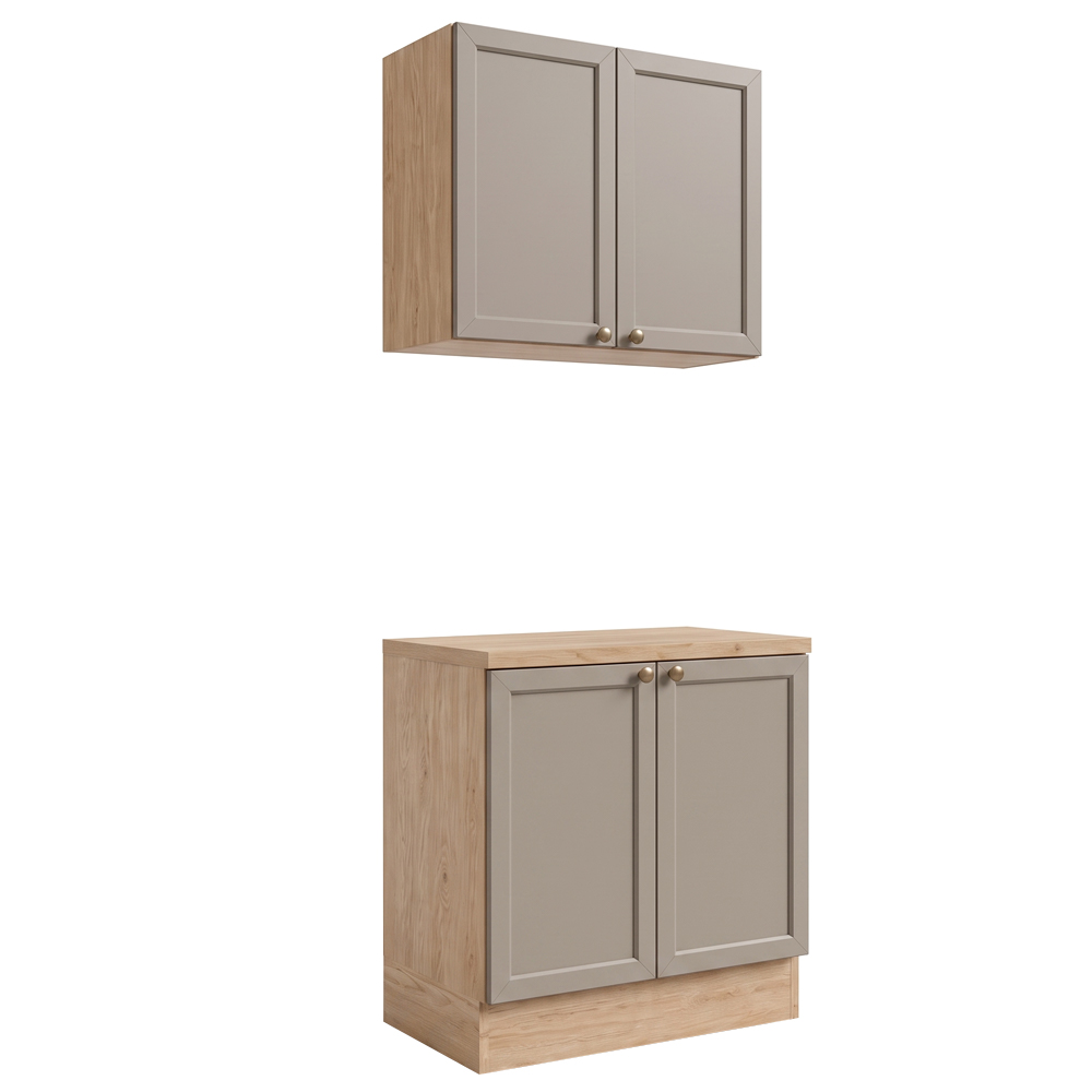 Balcão E Armário Cozinha Americana 80cm Lara Freijó/fendi - Lumil