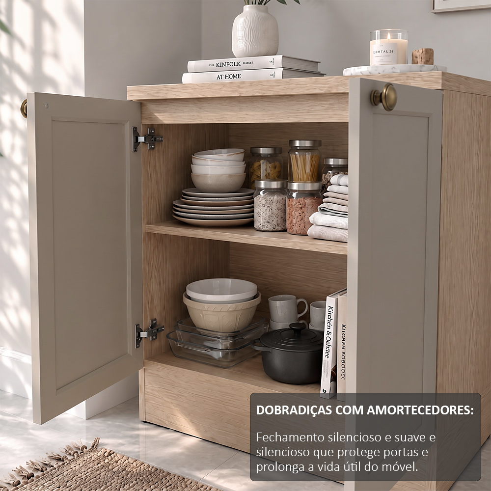 Balcão E Armário Cozinha Americana 80cm Lara Freijó/fendi - Lumil