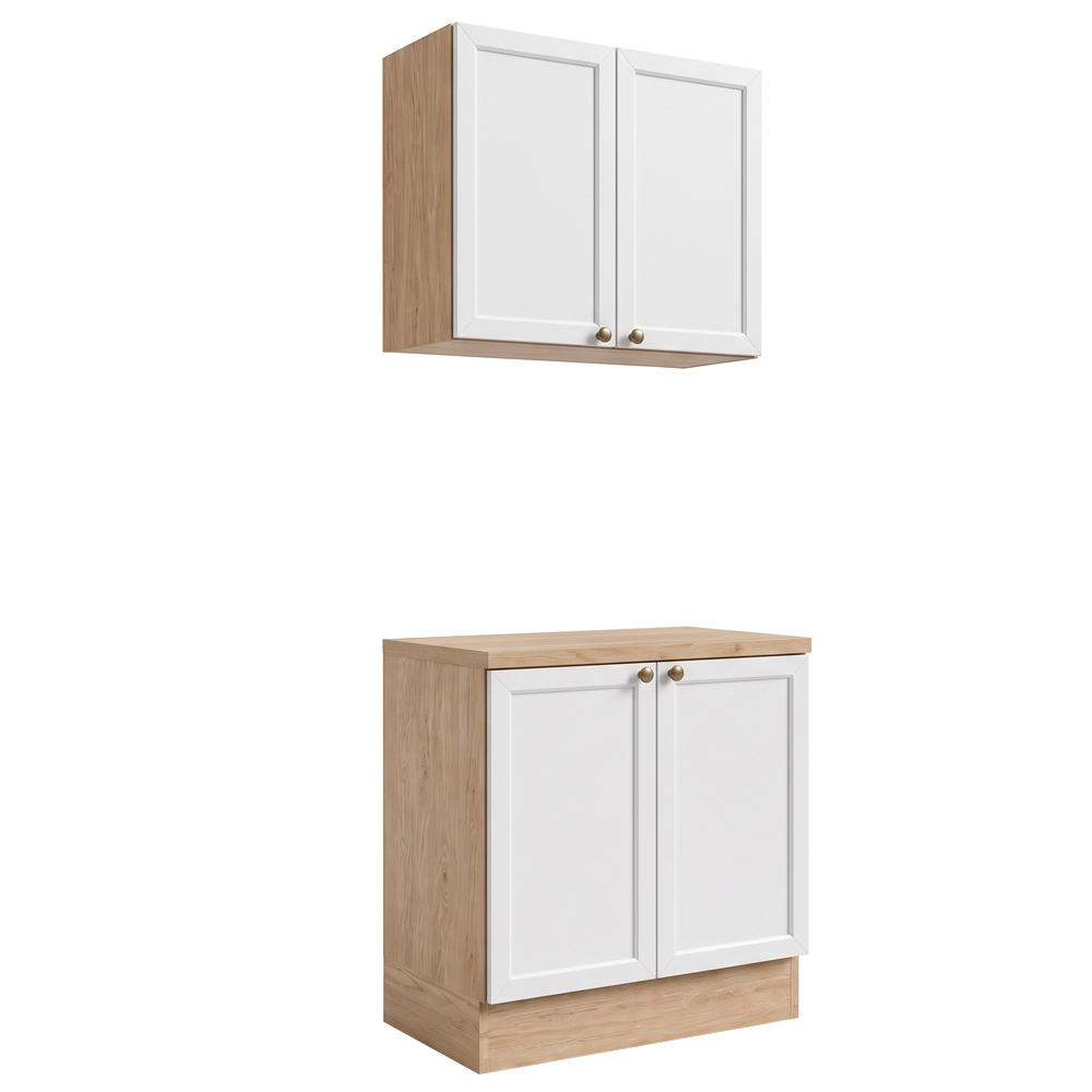 Balcão E Armário Cozinha Americana 80cm Lara Freijó/branco - Lumil
