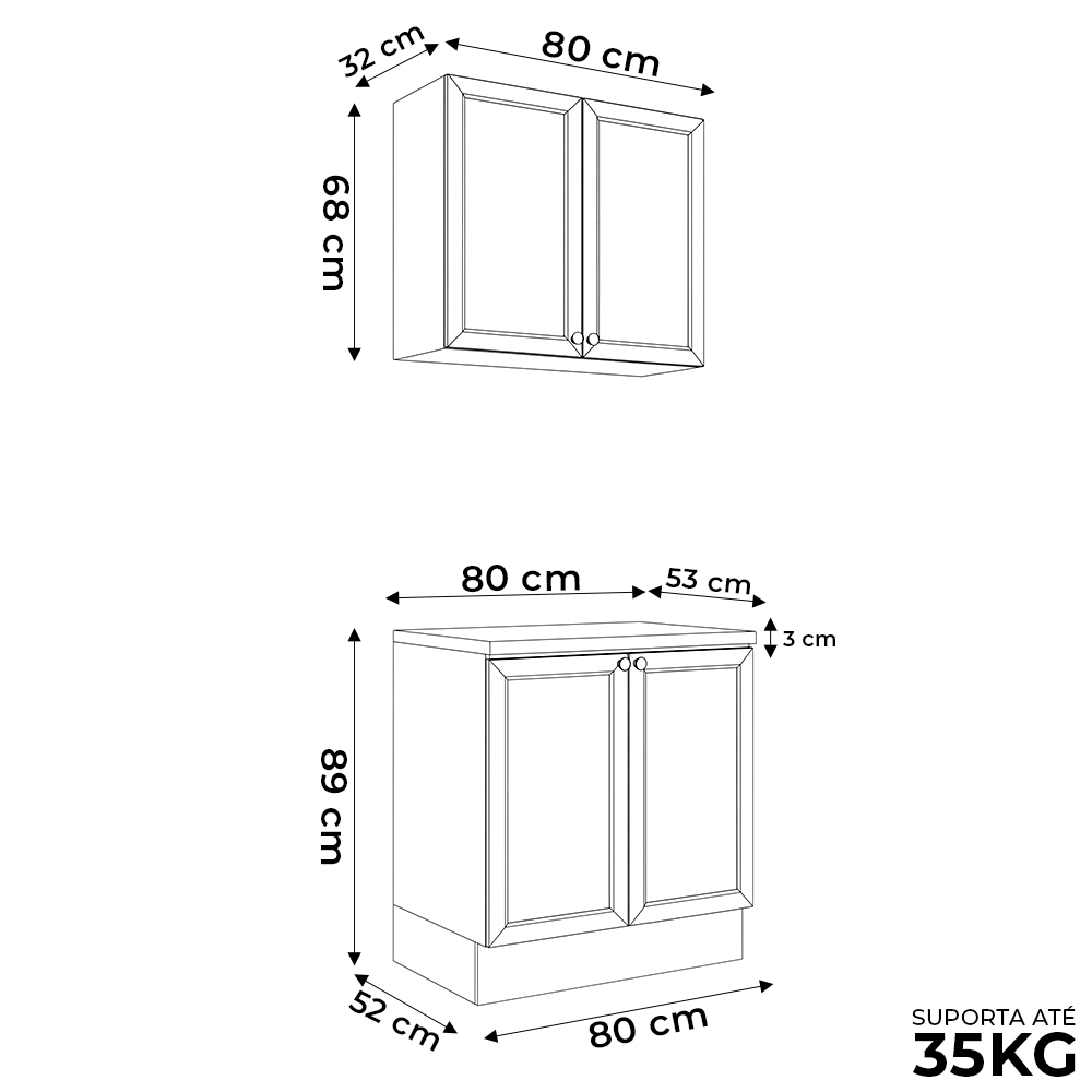 Balcão E Armário Cozinha Americana 80cm Lara Freijó/branco - Lumil