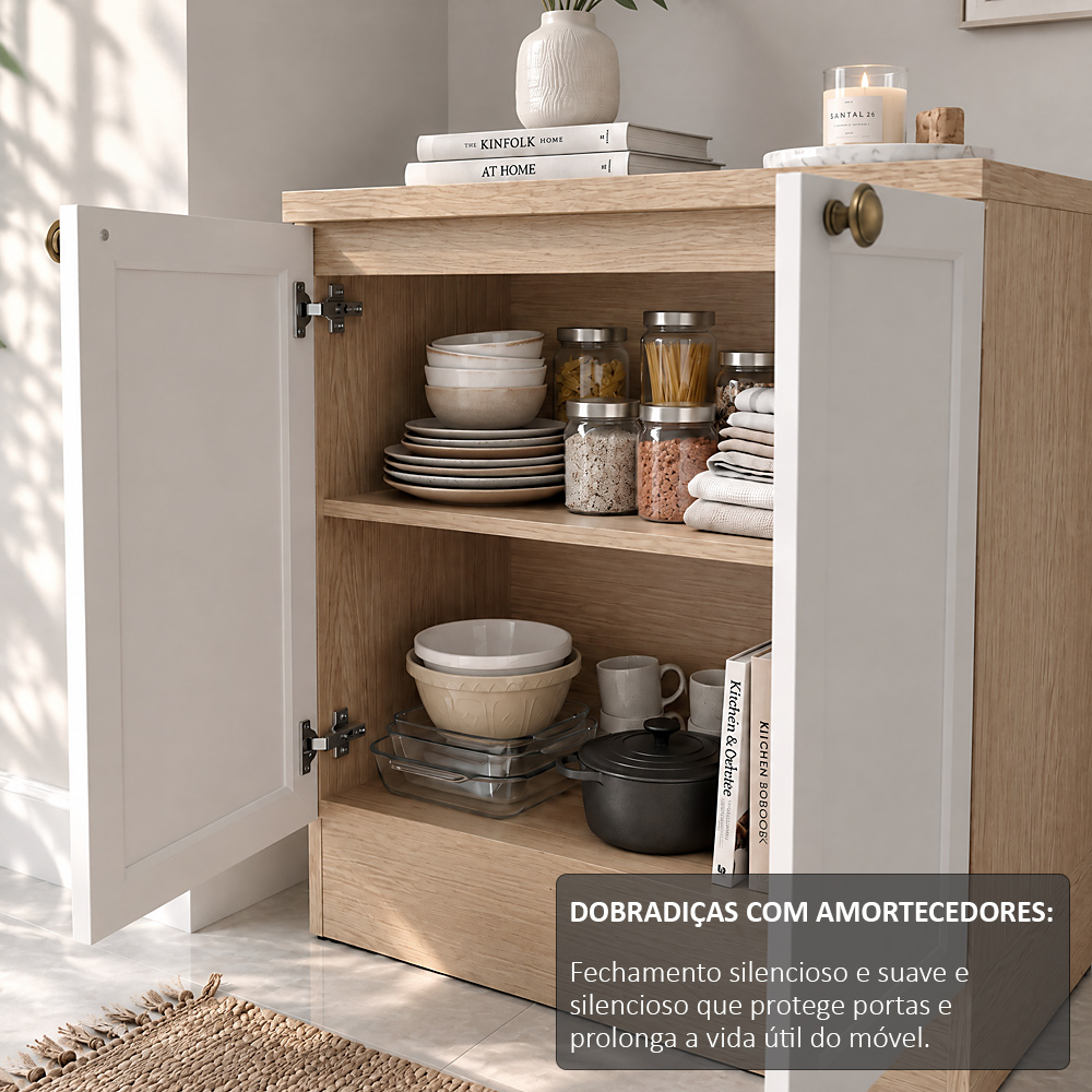 Balcão E Armário Cozinha Americana 80cm Lara Freijó/branco - Lumil