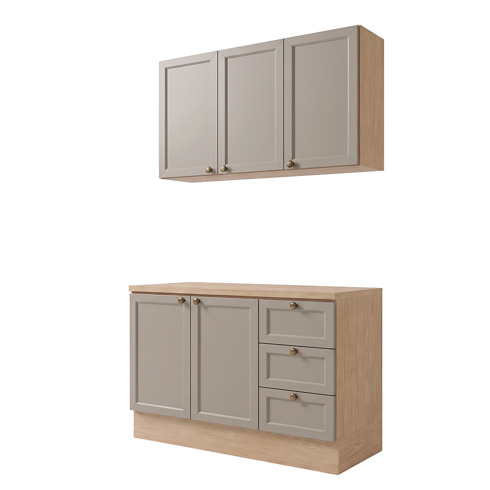 Balcão Cozinha Com Tampo 120cm E Armário Cozinha Americana Lara Freijó/fendi - Lumil