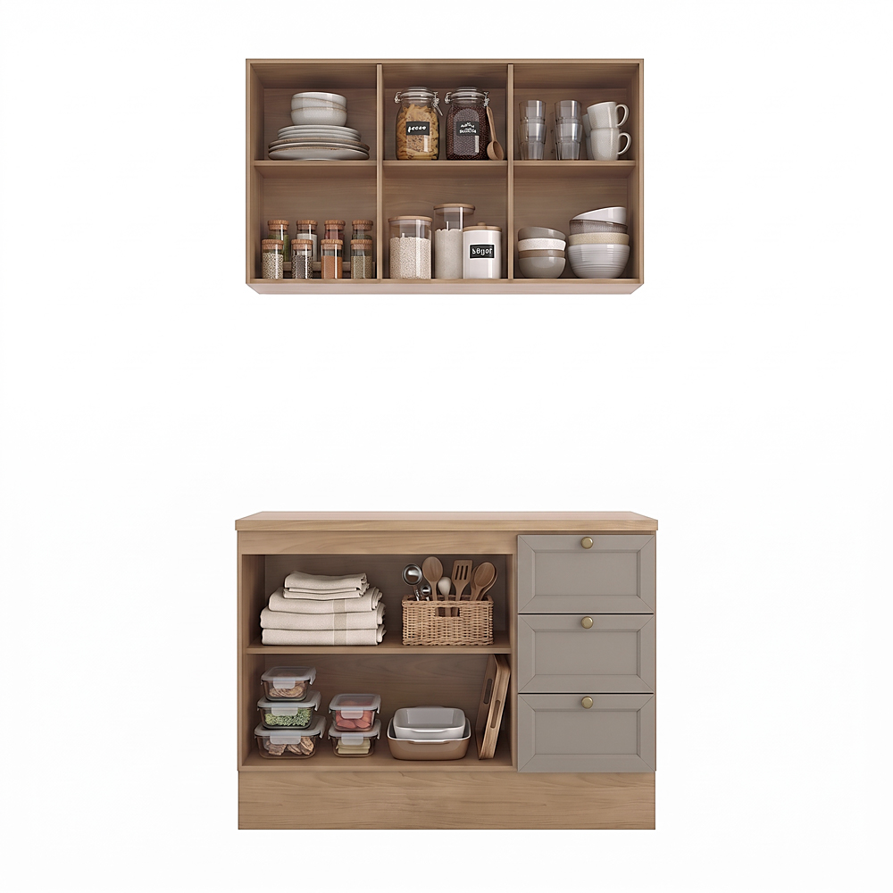 Balcão Cozinha Com Tampo 120cm E Armário Cozinha Americana Lara Freijó/fendi - Lumil