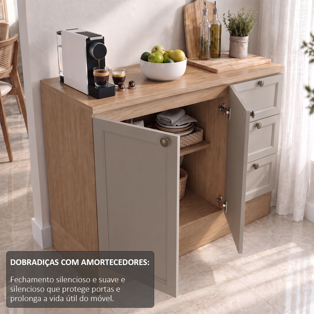 Balcão Cozinha Com Tampo 120cm E Armário Cozinha Americana Lara Freijó/fendi - Lumil