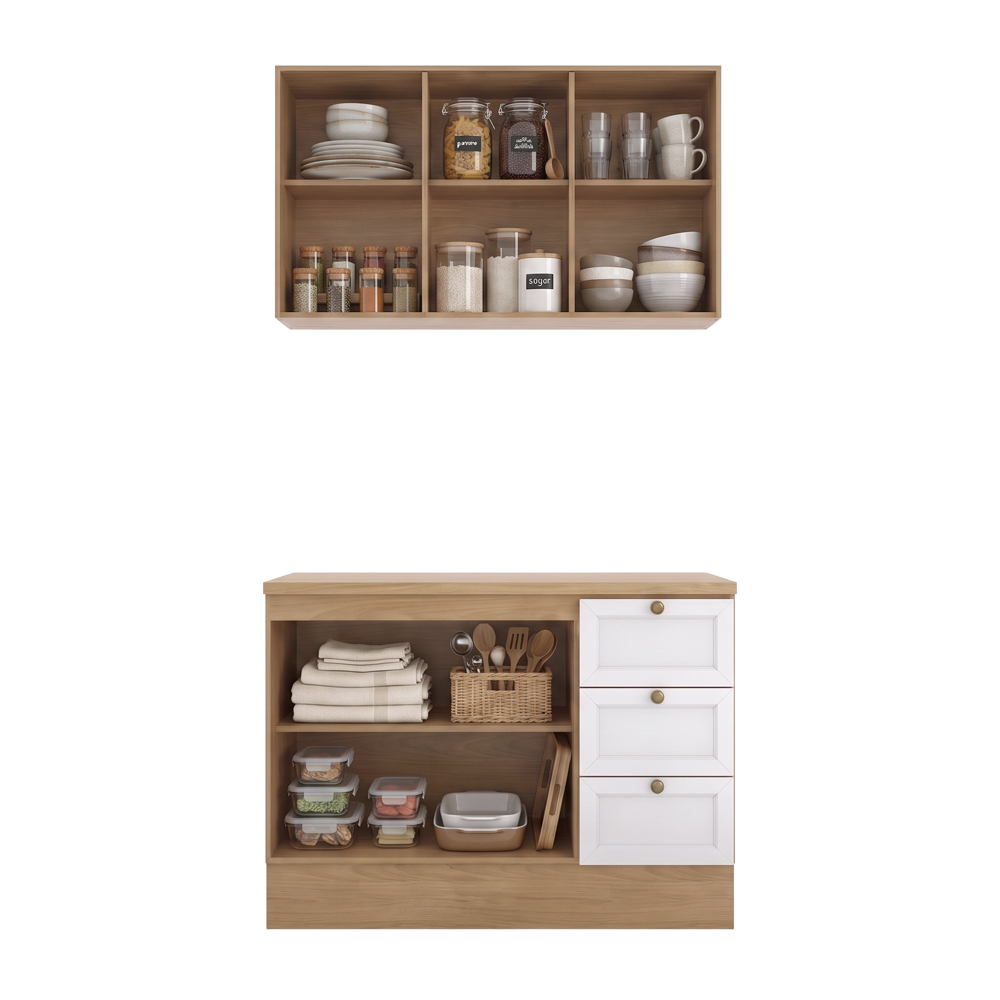 Balcão Cozinha Com Tampo 120cm E Armário Cozinha Americana Lara Freijó/branco - Lumil