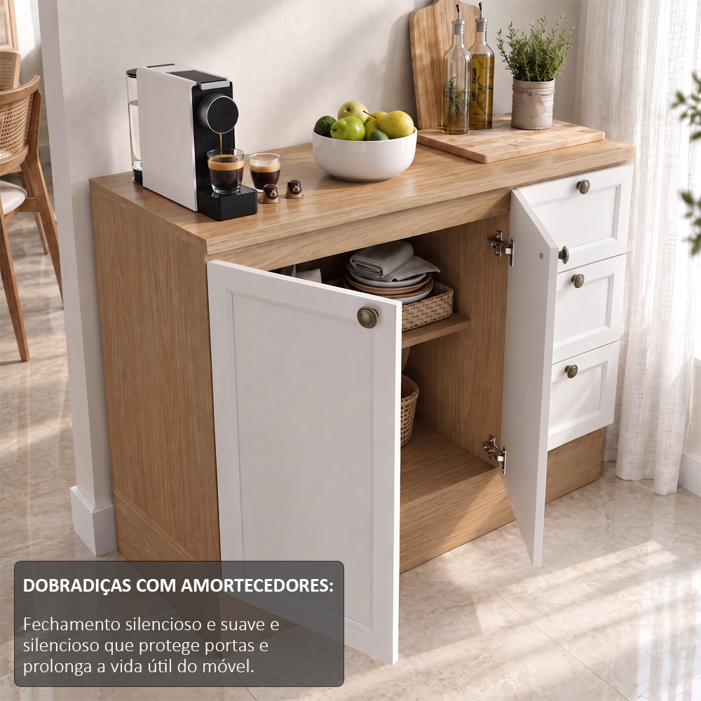 Balcão Cozinha Com Tampo 120cm E Armário Cozinha Americana Lara Freijó/branco - Lumil