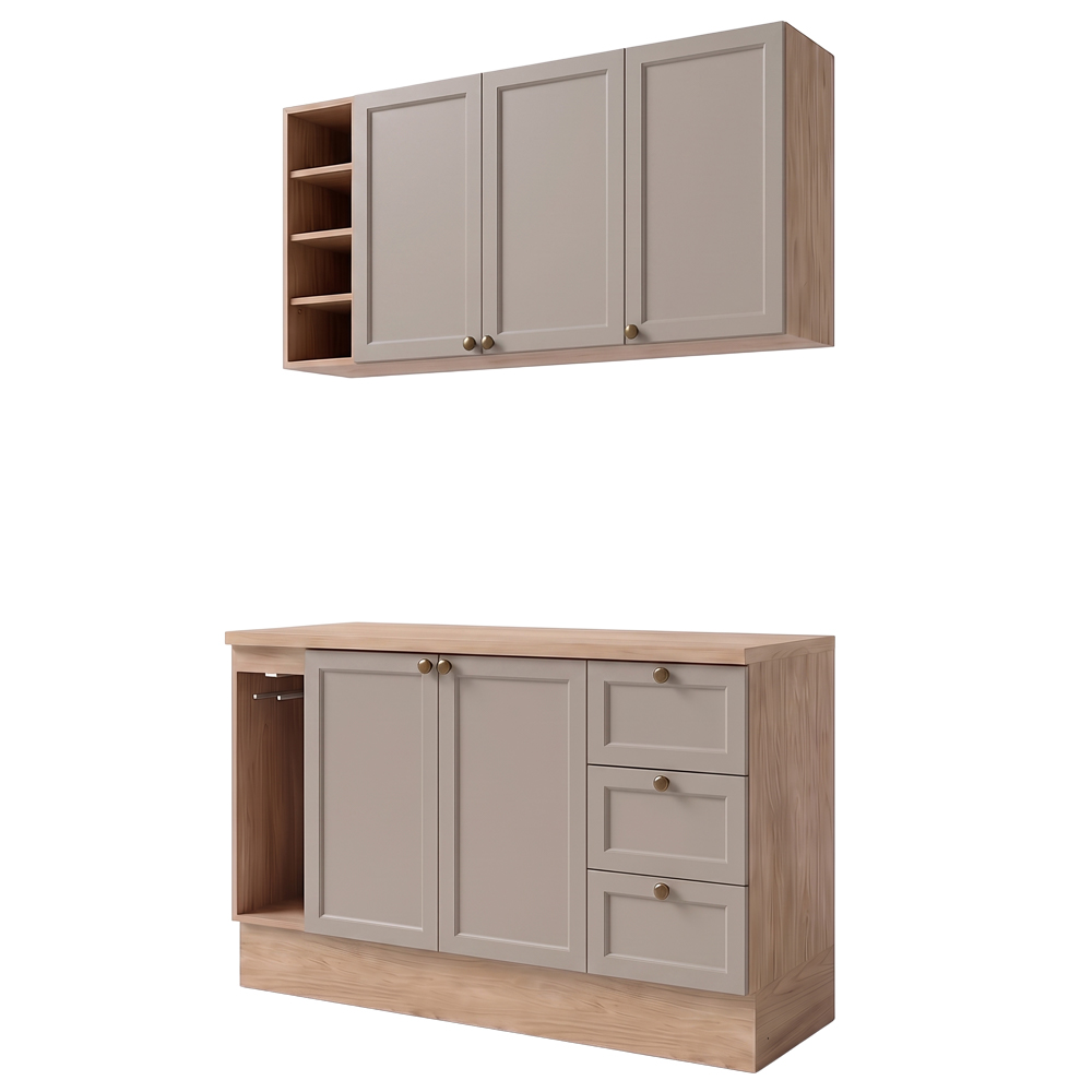 Balcão Cozinha Com Tampo 140cm E Armário Cozinha Americana Lara Freijó/fendi - Lumil