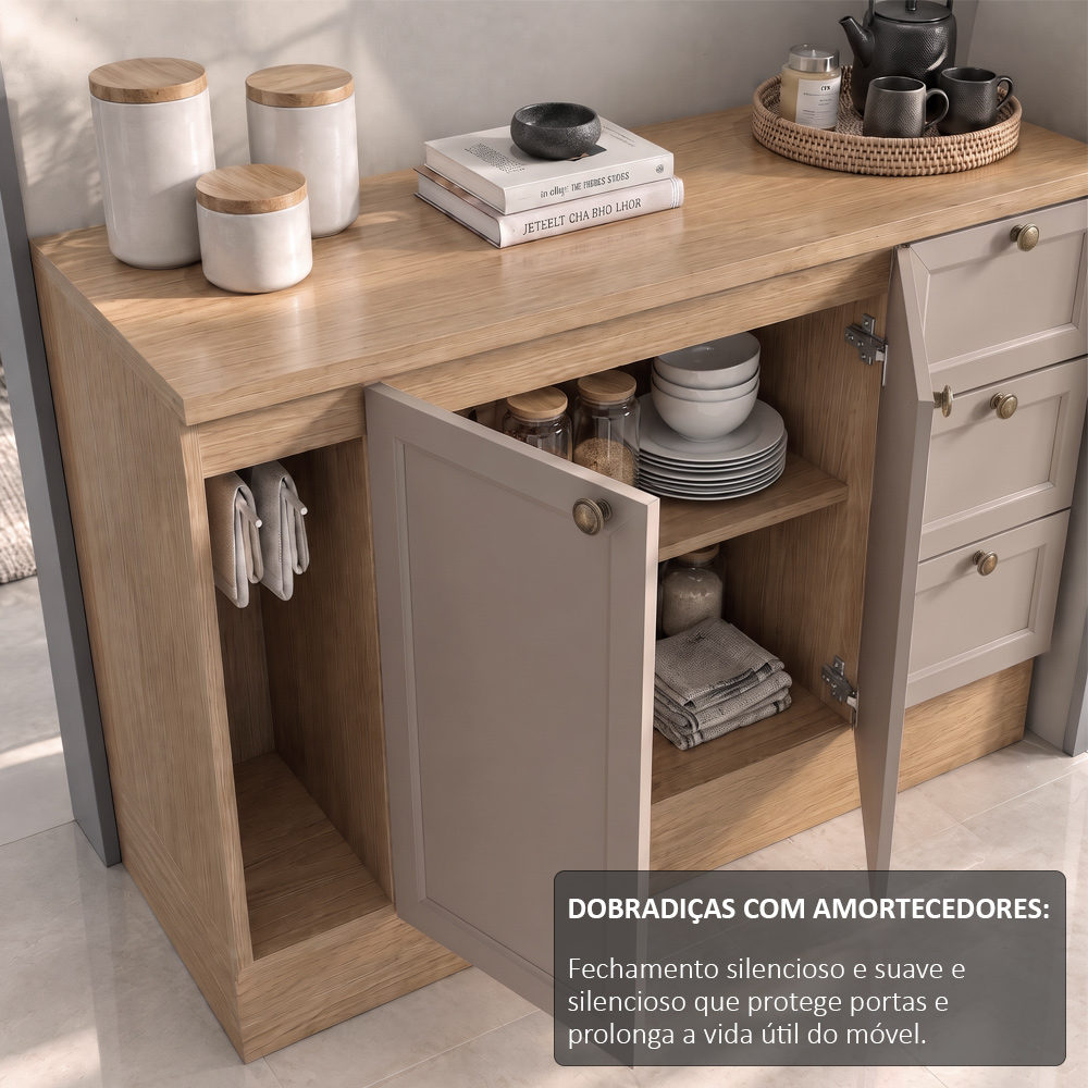 Balcão Cozinha Com Tampo 140cm E Armário Cozinha Americana Lara Freijó/fendi - Lumil