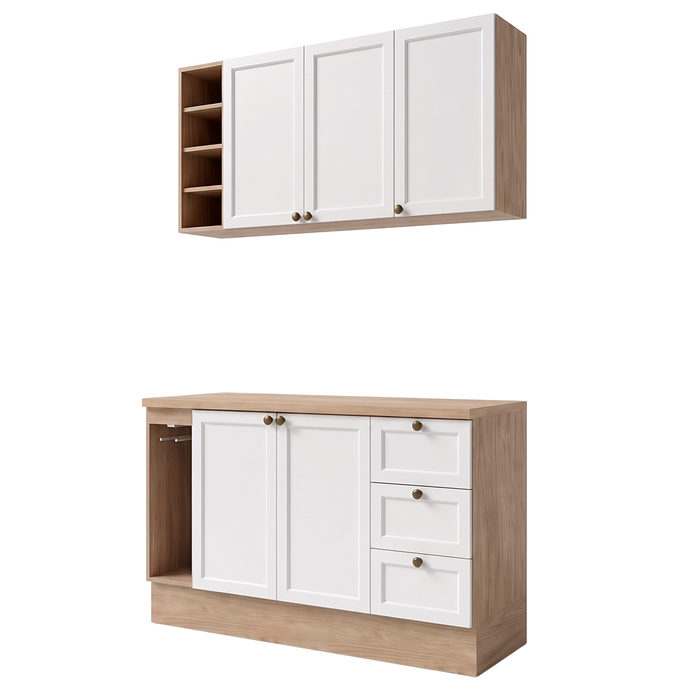 Balcão Cozinha Com Tampo 140cm E Armário Cozinha Americana Lara Freijó/branco - Lumil