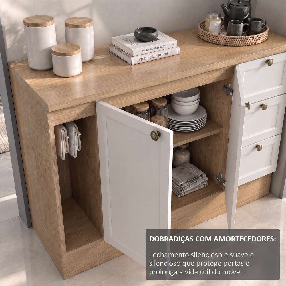 Balcão Cozinha Com Tampo 140cm E Armário Cozinha Americana Lara Freijó/branco - Lumil