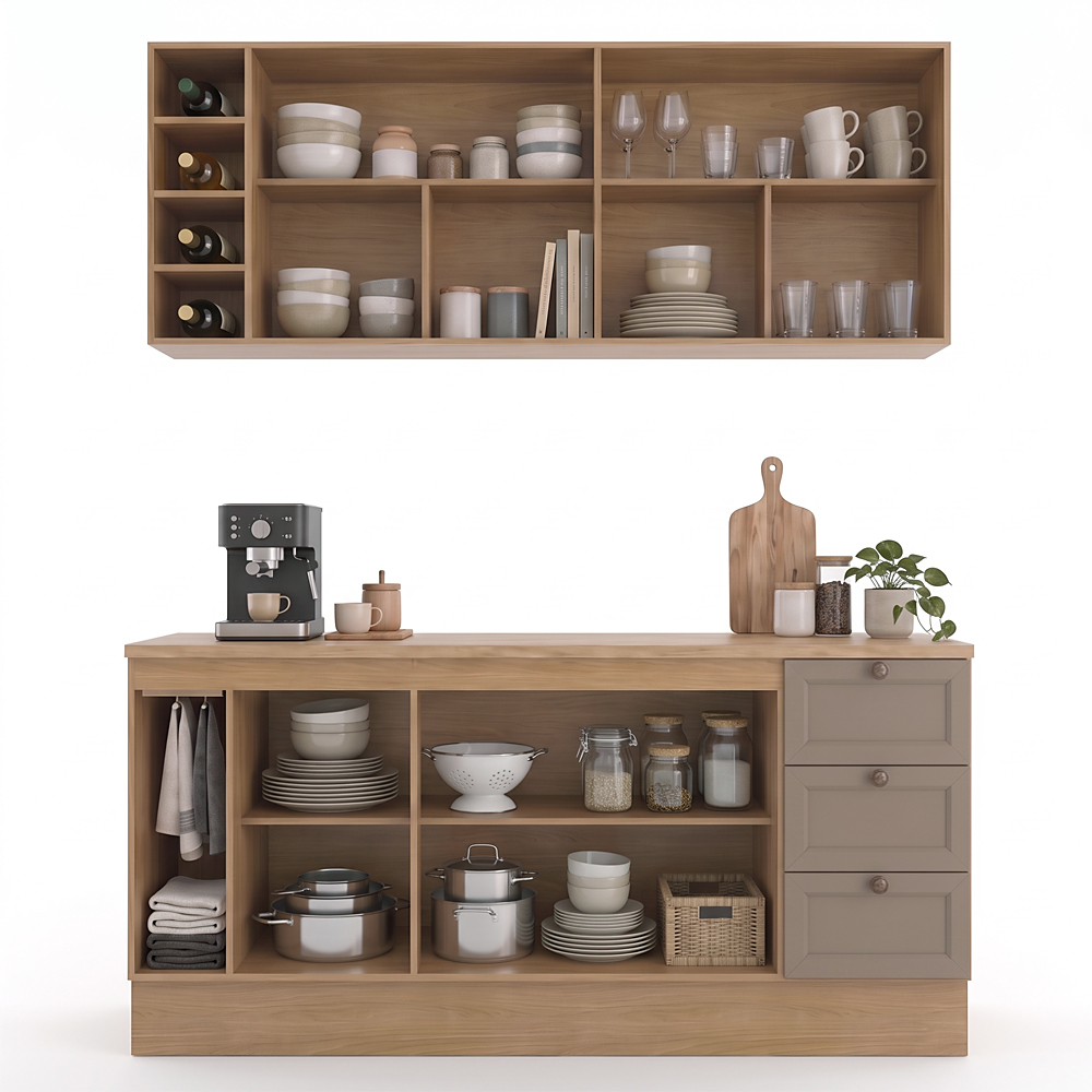 Balcão Cozinha Com Tampo 180cm E Armário Cozinha Americana Lara Freijó/fendi - Lumil