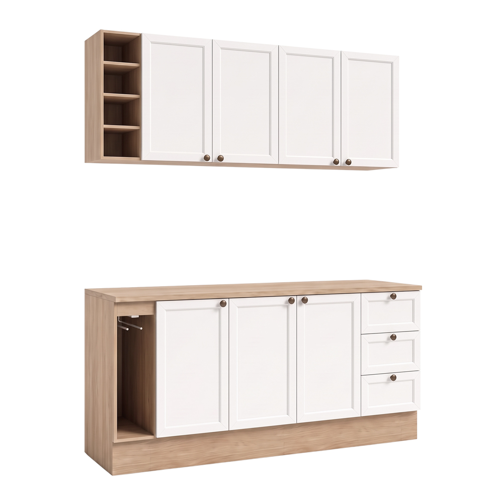 Balcão Cozinha Com Tampo 180cm E Armário Cozinha Americana Lara Freijó/branco - Lumil