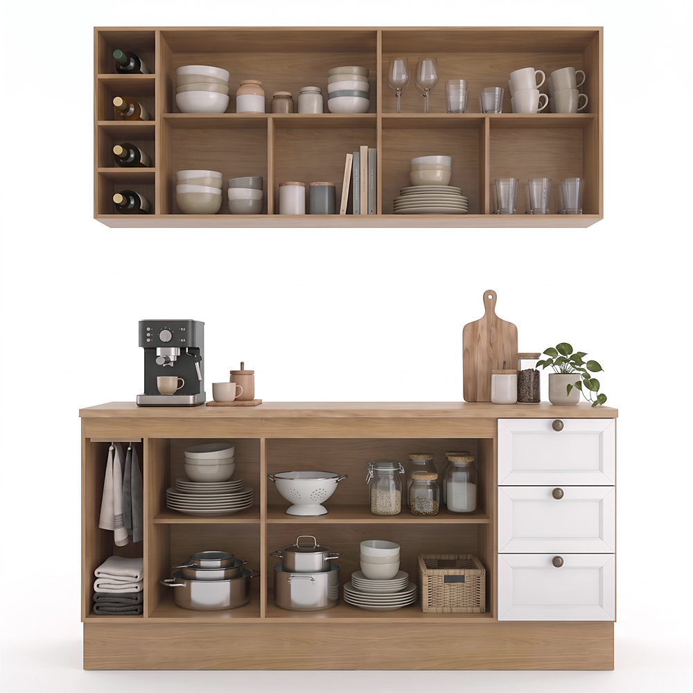 Balcão Cozinha Com Tampo 180cm E Armário Cozinha Americana Lara Freijó/branco - Lumil