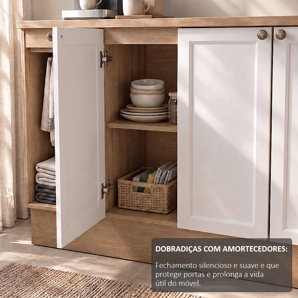 Balcão Cozinha Com Tampo 180cm E Armário Cozinha Americana Lara Freijó/branco - Lumil