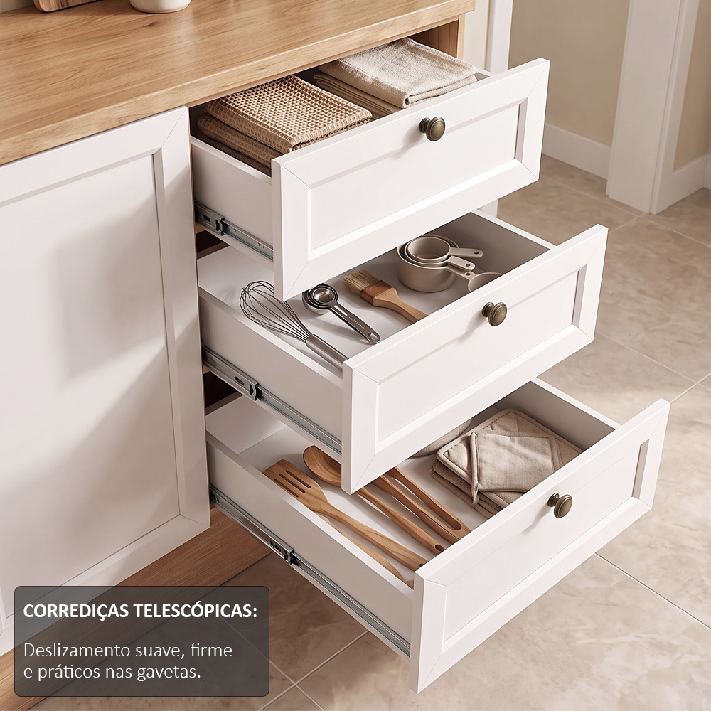 Balcão Cozinha Com Tampo 180cm E Armário Cozinha Americana Lara Freijó/branco - Lumil