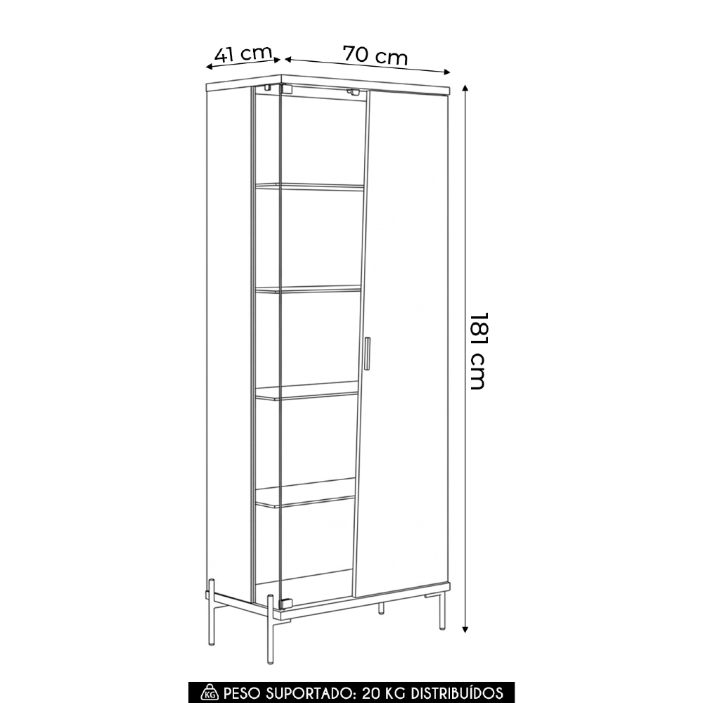 Cristaleira Porta de Vidro 70cm Pés Metal Mercuri Off/Freijó C05 - Mpozenato