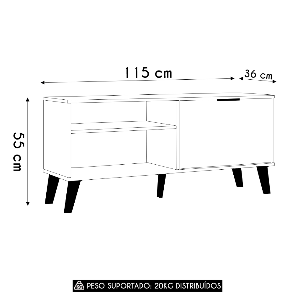 Rack Bancada Para TV 50 Pol 115cm Roby Nature/Off Z49 - Mpozenato