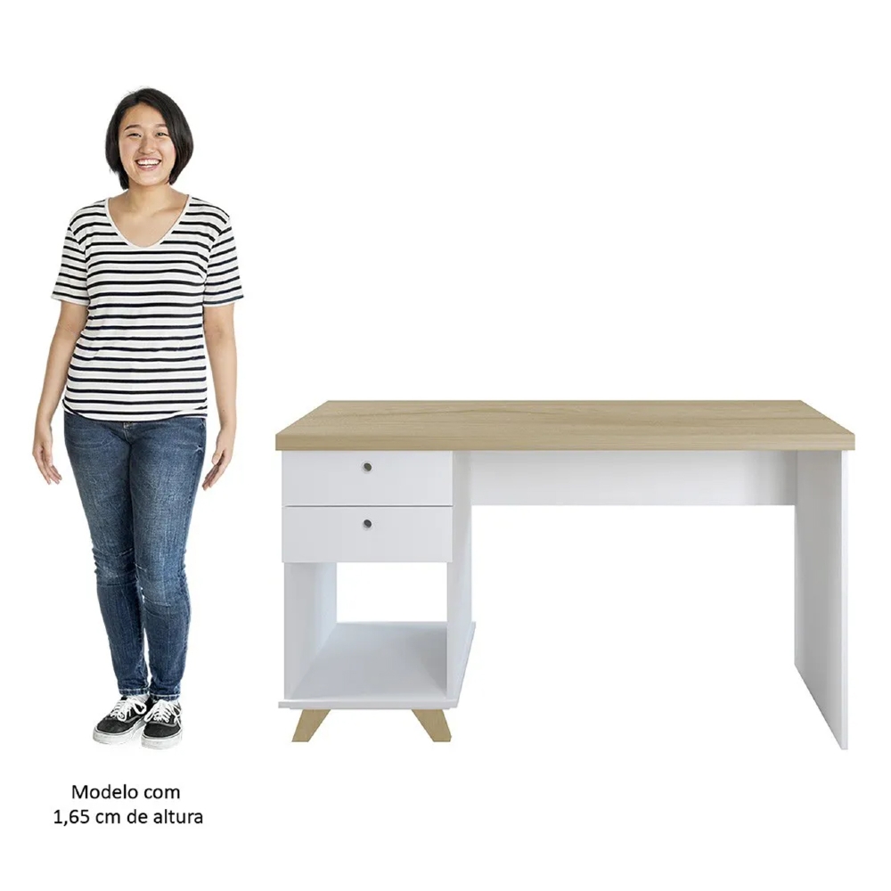 Mesa Escrivaninha 135cm Elai e Gaveteiro 2 Gavetas May A06 Olmo/Branco - Mpozenato