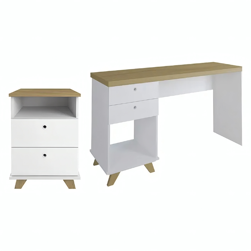 Mesa Escrivaninha 135cm Elai e Gaveteiro 2 Gavetas May A06 Olmo/Branco - Mpozenato