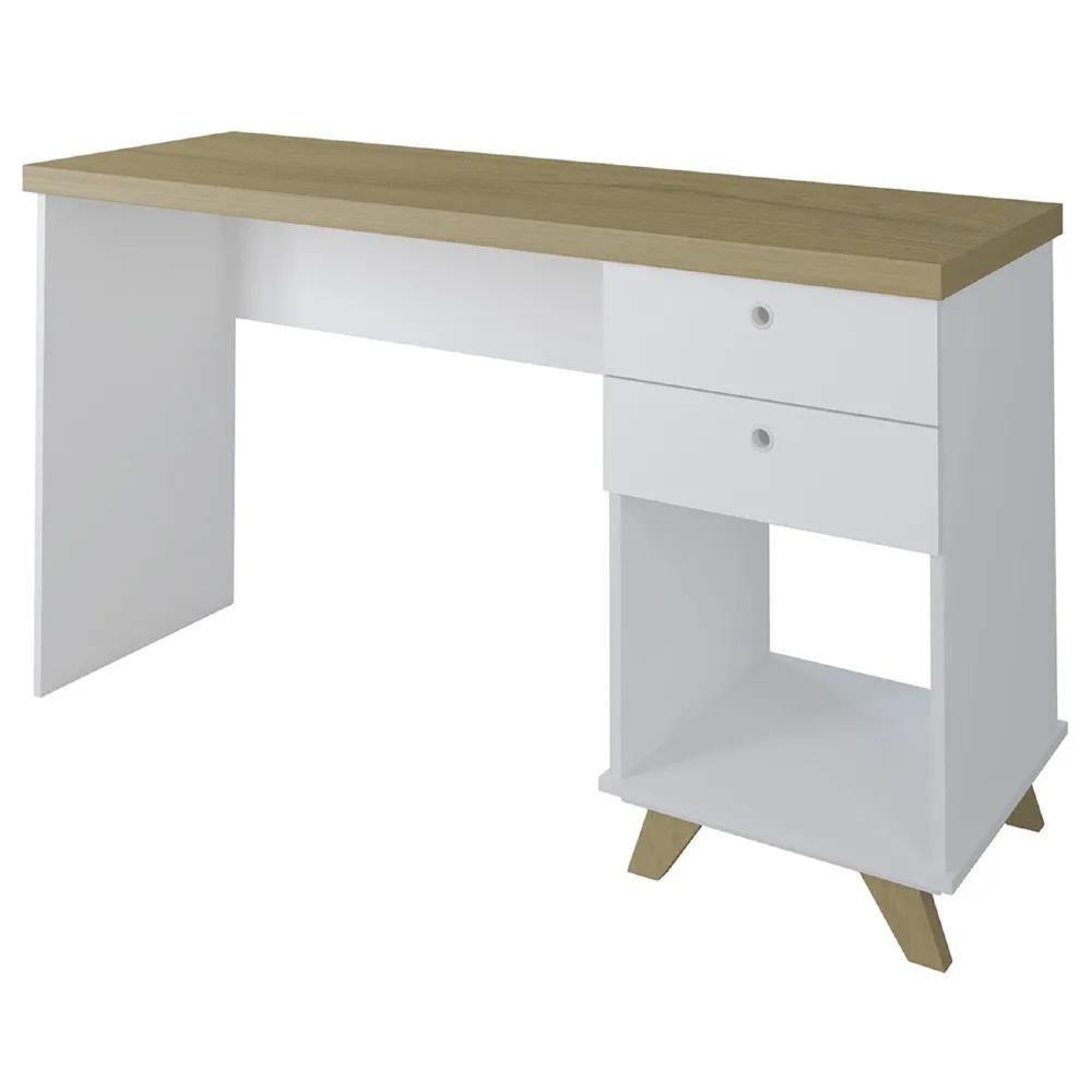Mesa Escrivaninha 135cm Elai e Gaveteiro 2 Gavetas May A06 Olmo/Branco - Mpozenato